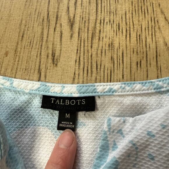 Talbots Floral Blue Scallop Hem Side Zipper Split V Neck Sleeveless Blouse Top M - Picture 3 of 11